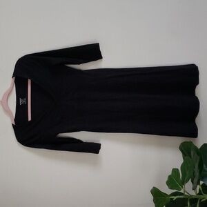 Toad and Co v neck black midi dress, 3/4 sleeve, organic cotton, women's size XS